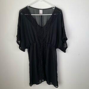 Xhilaration Black Crochet Chiffon cover up swim  Dress size Large